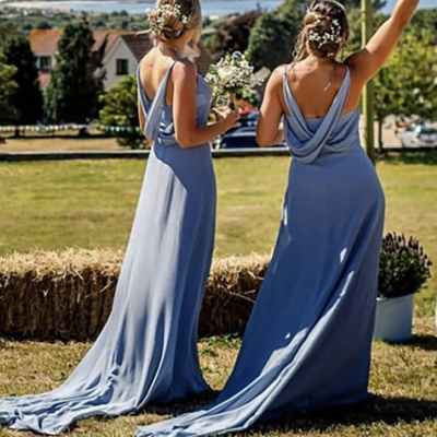 Dusty blue bridesmaid dresses spaghetti straps - Thumbnail 1