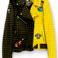 Crafted Leather New Classic Punk Style Yellow/Black Studded Leather Jacket - Thumbnail 1