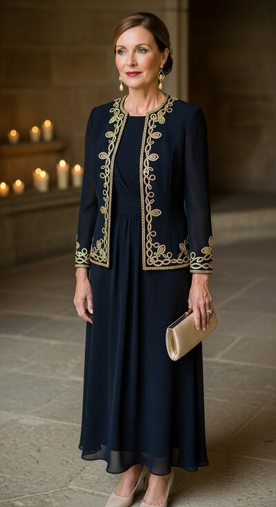 Elegant Chiffon with Lace Jacket Mother of Bride/Groom Dress Evening Formal Gowns