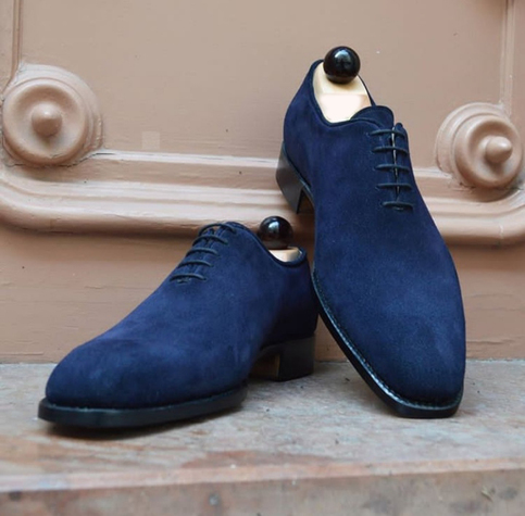 Handmade Men's Leather Royal Blue Suede Fashion Lace Up Casual Formal Shoes-89 Handmade Men's Leather Royal Blue Suede Fashion Lace Up Casual Formal Shoes-89