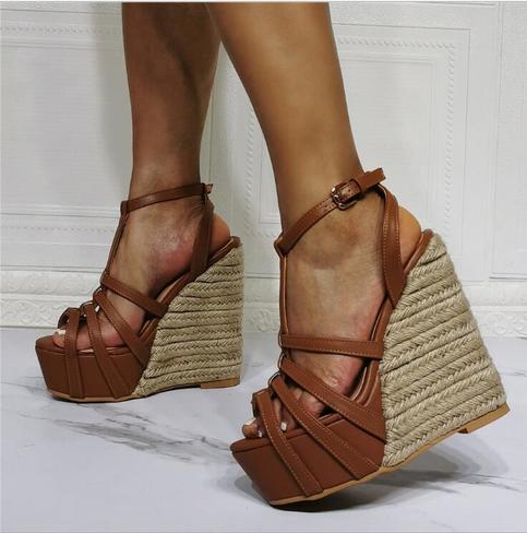 straw wedge heels