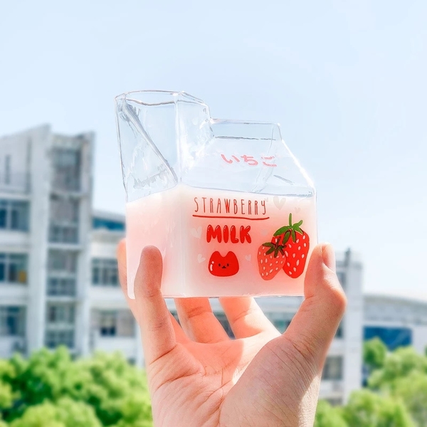 Hot Sales Novelty Half Pint Creamer Milk Cute Carton Glass Cup Coffee Glass Juice Cup Unique Design Pure Handmade Crafts MJ