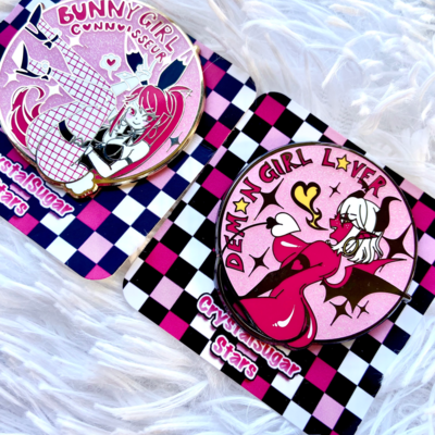 Bunny girl connoisseur & demon girl lover enamel pins