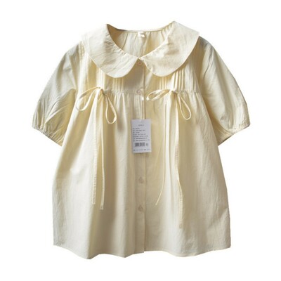 High-quality hand-pleated tie bow french doll collar loose blouses