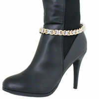Women Gold Metal Boot Chain Links Silver Mesh Beads Shoe Charm Western Fashion Jewelry - Thumbnail 3