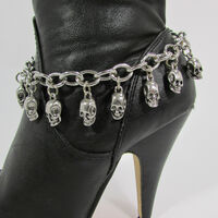 Women Silver Metal Boot Chain Bracelet Mini Skulls Shoe Charm anklet Western Fashion Jewelry  - Thumbnail 5