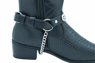 Biker Men Boot Black 2 Strap Motorcycle Band Texas Lone Star Adjustable Size TX