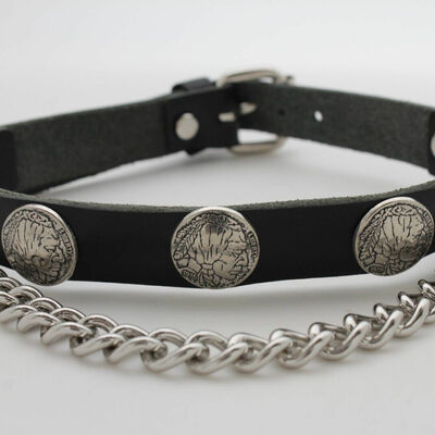 Biker men boot silver chains black fabric straps bracelet native american charms