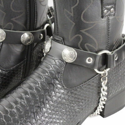 Biker men western boots silver chains pair faux leather straps native american
