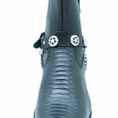 Biker men western boot silver chain pair faux leather straps star charms