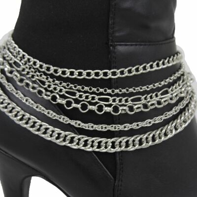 Women boot bracelet silver metal chain multi strand bling anklet shoe charm