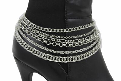 Women Boot Bracelet Silver Metal Chain Multi Strand Bling Anklet Shoe Charm