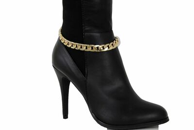 Women Boot Bracelet Metal Chain Links Gold Anklet Shoe Charm Narrow Band
