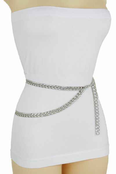 Women Fancy Fashion Belt Silver Metal Chain Link Hip Waist Plus Size XL XXL