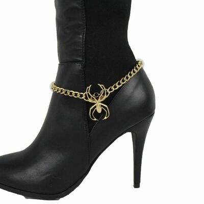 Women fashion boot anklet bracelet gold metal chain spider charm halloween