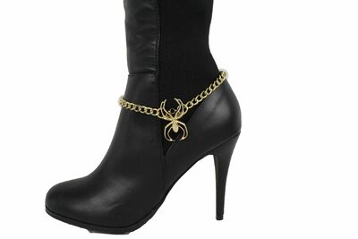 Women Fashion Boot Anklet Bracelet Gold Metal Chain Spider Charm Halloween