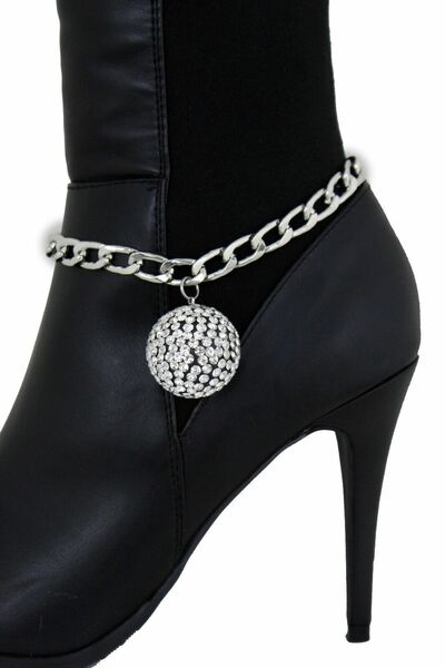 Women Boot Bracelet Silver Metal Chain Shoe Disco Ball Charm Costume Party 