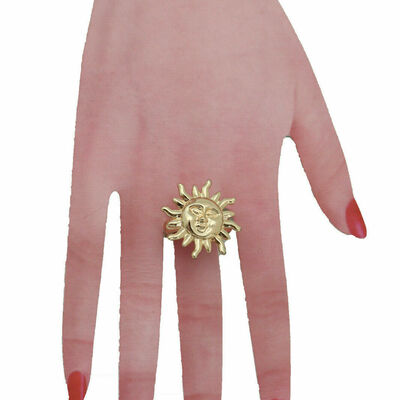 Women fashion jewelry ring gold metal sun one size elastic band flirty look