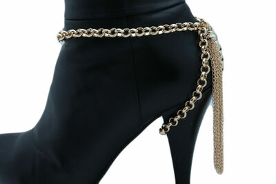 Women Gold Chain Boot Bracelet Shoe Back Tassel Fringes Charm Flirty Look