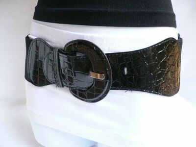 Women Hip High Waist Stretch Wide Black Color Casual Look Belt Size XS S M