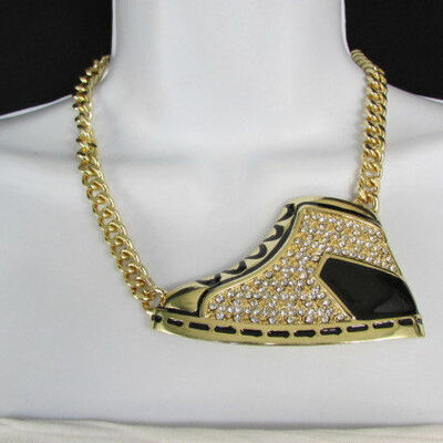 Women gold metal chain fashion necklace hip hop sneakers shoe bling pendant