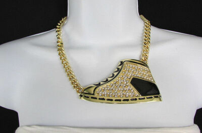 Women Gold Metal Chain Fashion Necklace Hip Hop Sneakers Shoe Bling Pendant
