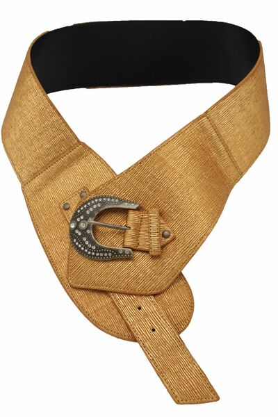 Women Wide Metallic Gold Western Fashion Belt Hip High Waist Bling Size M L