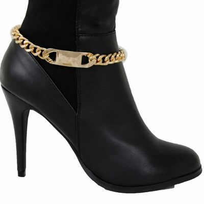 Women boot anklet gold chain metal shoe anklet bling classic plate charm