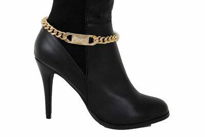 Women Boot Anklet Gold Chain Metal Shoe Anklet Bling Classic Plate Charm