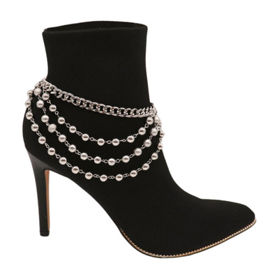 Women silver metal chain boot bracelet shoe ball waves charm adorable style