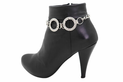 Women Silver Metal Chain Boot Bracelet Shoe Circle Anklet Charm Modern Look
