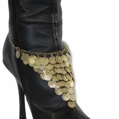Women boot bracelet antique gold metal chain anklet fashion shoe coins charm