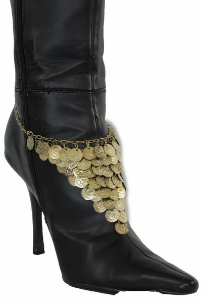 Women Boot Bracelet Antique Gold Metal Chain Anklet Fashion Shoe Coins Charm