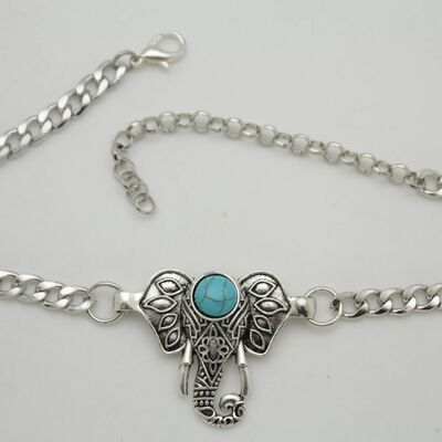 Women boot chain silver metal shoe turquoise blue bead indian elephant charm