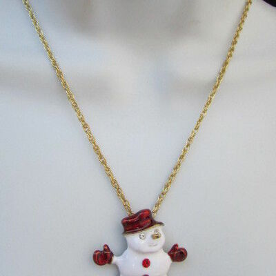 Women classic holydays fashion necklace gold chain white snowman christmas