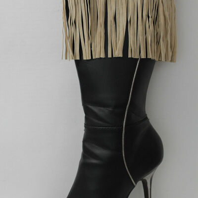 Western women winter boot toppers beige fabric long fringe knee high flower sexy