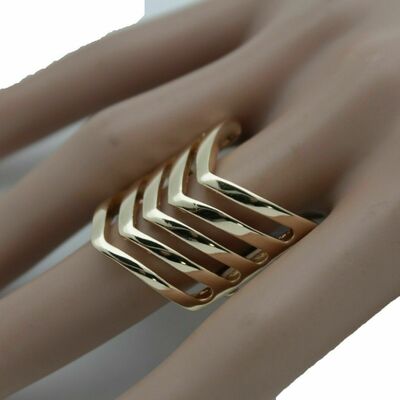 Women ring fashion jewelry gold metal chevron stripes elastic band day wear