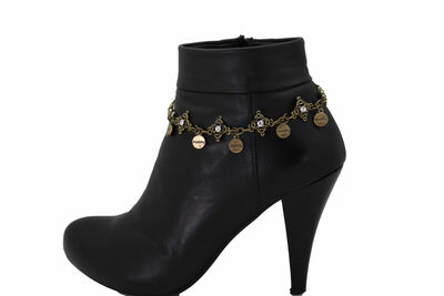 Women Antique Gold Metal Chain Boot Groovy Jewelry Bracelet Shoe HAPPY Charms