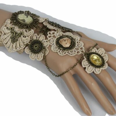 Women antique gold metal hand chain fashion big flower butterfly lace