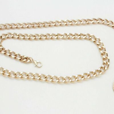 Women dressy fashion gold metal chain belt waist hip lion charm m l xl