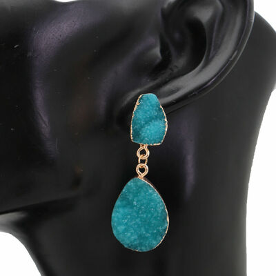 Women earrings gold metal dangle turquoise blue fashion jewelry dressy fancy