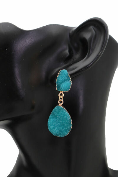 Women Earrings Gold Metal Dangle Turquoise Blue Fashion Jewelry Dressy Fancy