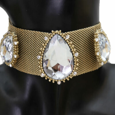 Women fashion jewelry gold mesh metal wide band choker necklace silver beads