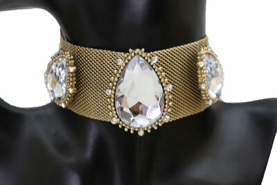 Women Fashion Jewelry Gold Mesh Metal Wide Band Choker Necklace Silver Beads