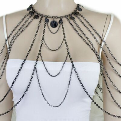 Women fashion jewelry set black metal body chain beach necklace coin charms