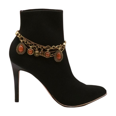 Women gold boot chain bracelet shoe metallic brown color bead charm strands