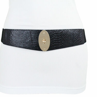 Women belt black faux snake print western gold metal buckle hip waist size s m