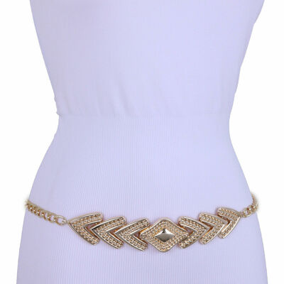 Women holidays narrow belt hip waist gold metal chain arrowhead charm xs s m