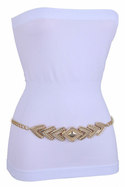 Women Holidays Narrow Belt Hip Waist Gold Metal Chain Arrowhead Charm XS S M