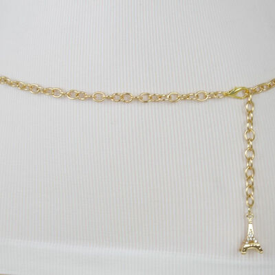 Women narrow belt hip waist gold metal chain skinny band eiffel tower xl xxl